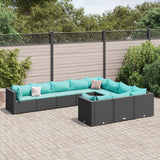 vidaXL 9-delige Loungeset met kussens poly rattan zwart