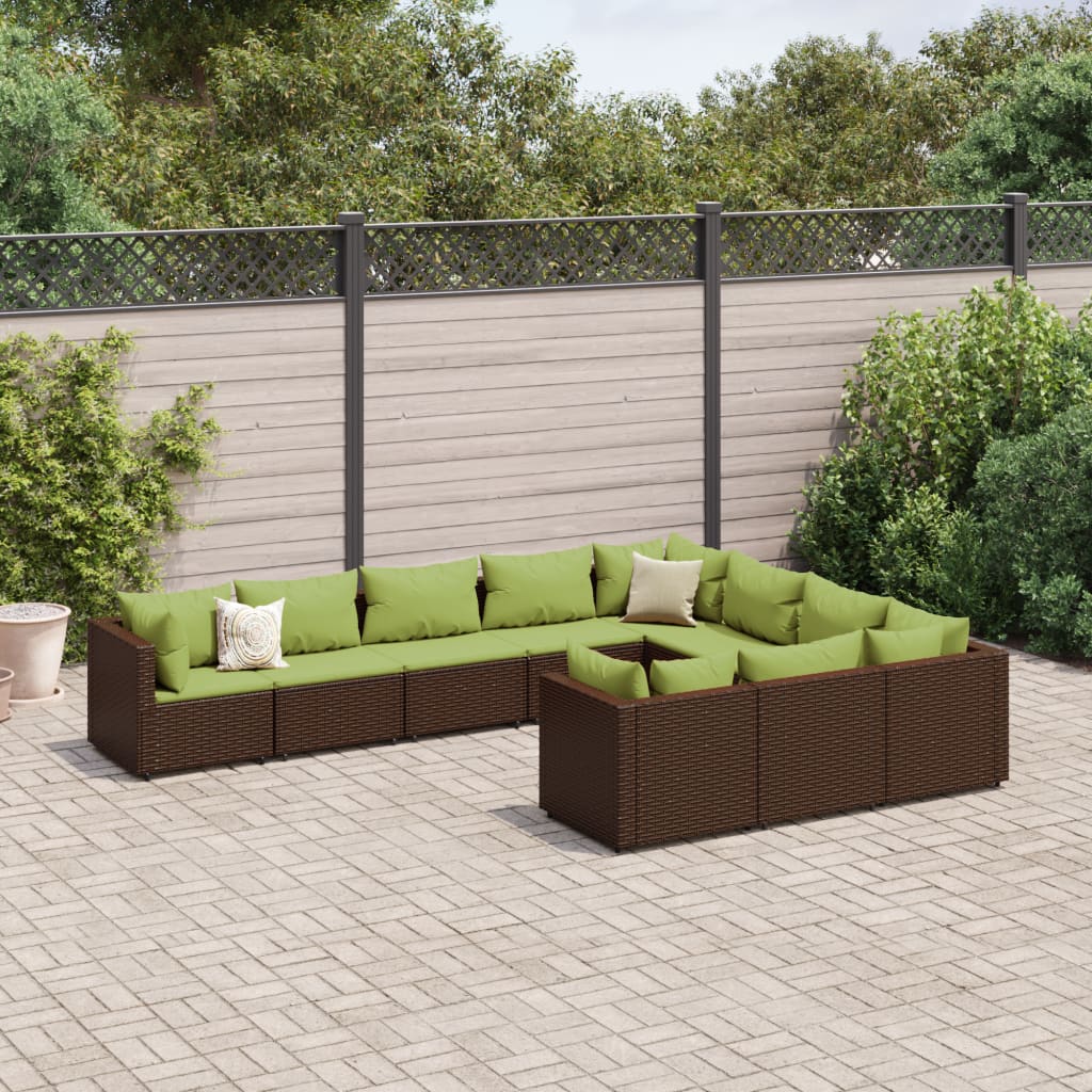 vidaXL 9-delige Loungeset met kussens poly rattan zwart