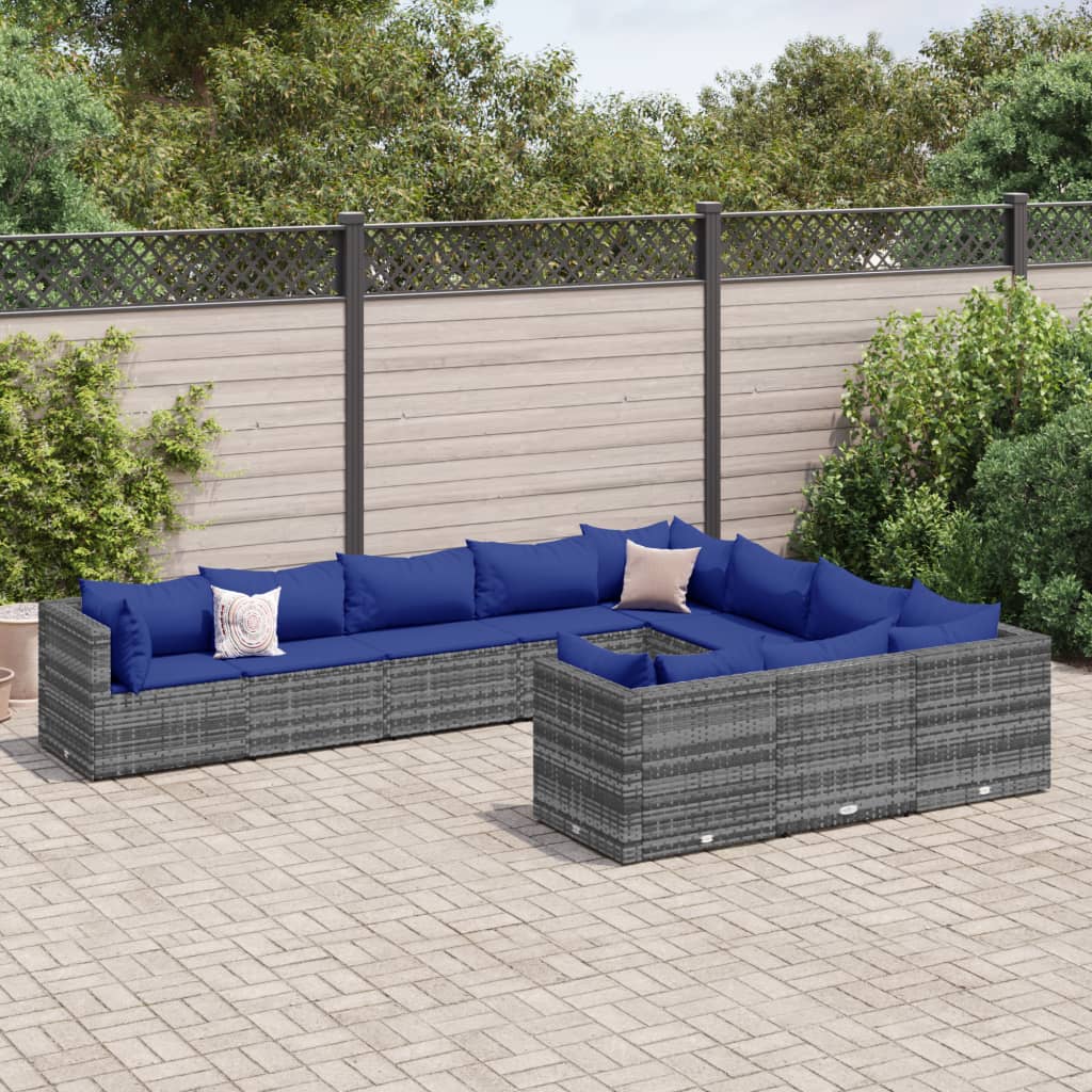 vidaXL 9-delige Loungeset met kussens poly rattan zwart