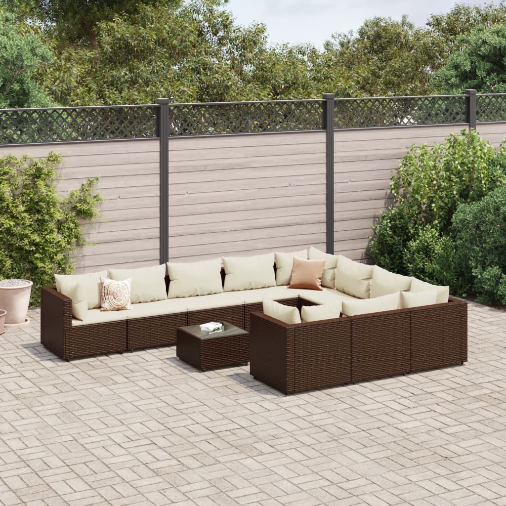 vidaXL 9-delige Loungeset met kussens poly rattan zwart