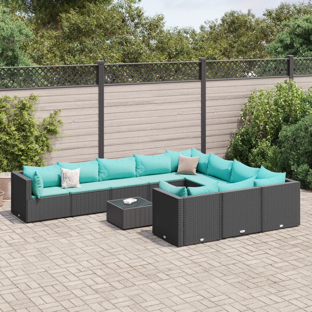 vidaXL 9-delige Loungeset met kussens poly rattan zwart