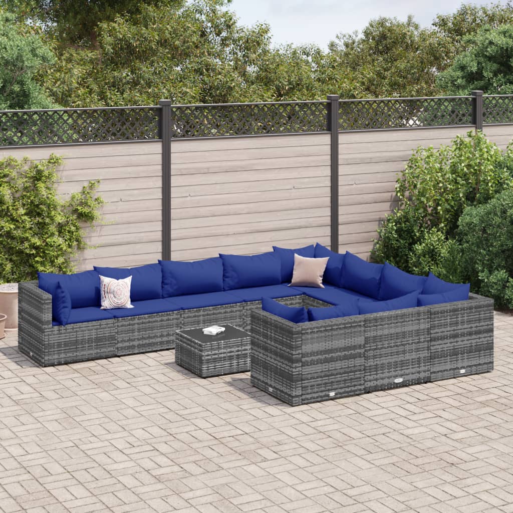 vidaXL 9-delige Loungeset met kussens poly rattan zwart