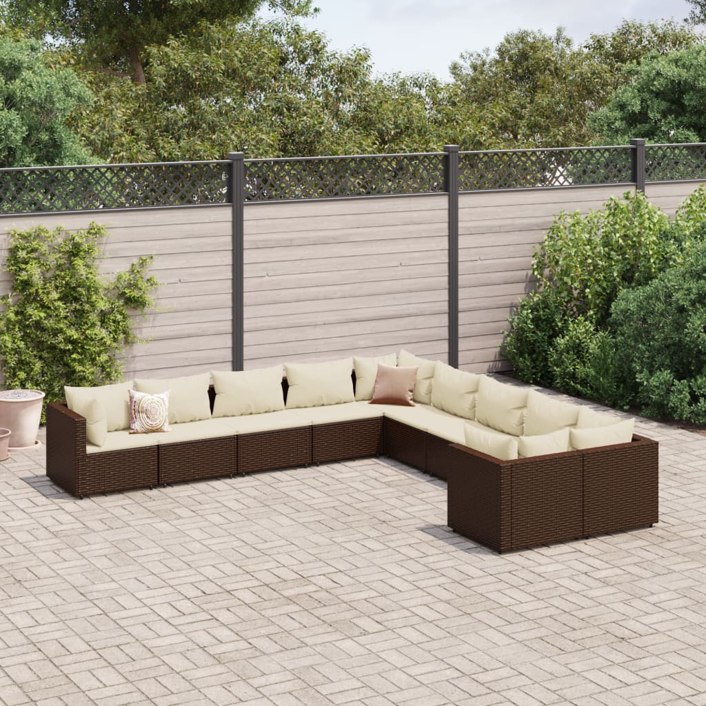 vidaXL 10-Piece Lounge Set with Cushions Poly Rattan Black