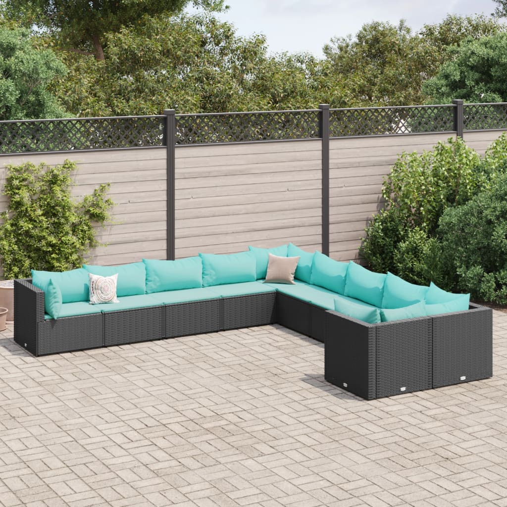 vidaXL 10-Piece Lounge Set with Cushions Poly Rattan Black