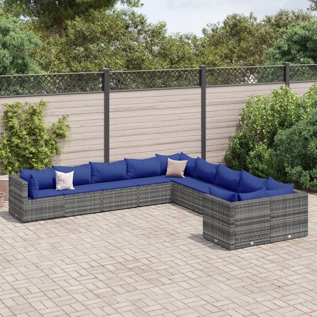 vidaXL 10-Piece Lounge Set with Cushions Poly Rattan Black