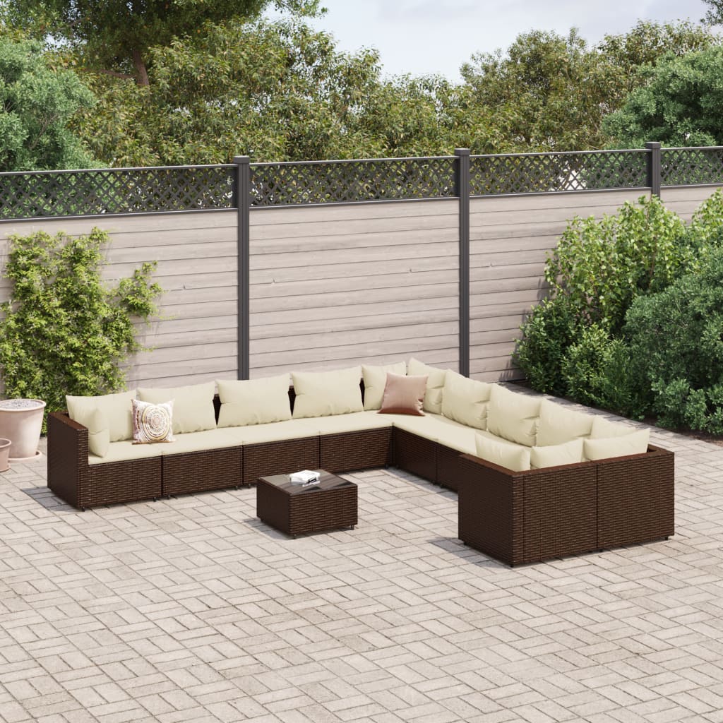 vidaXL 10-Piece Lounge Set with Cushions Poly Rattan Black