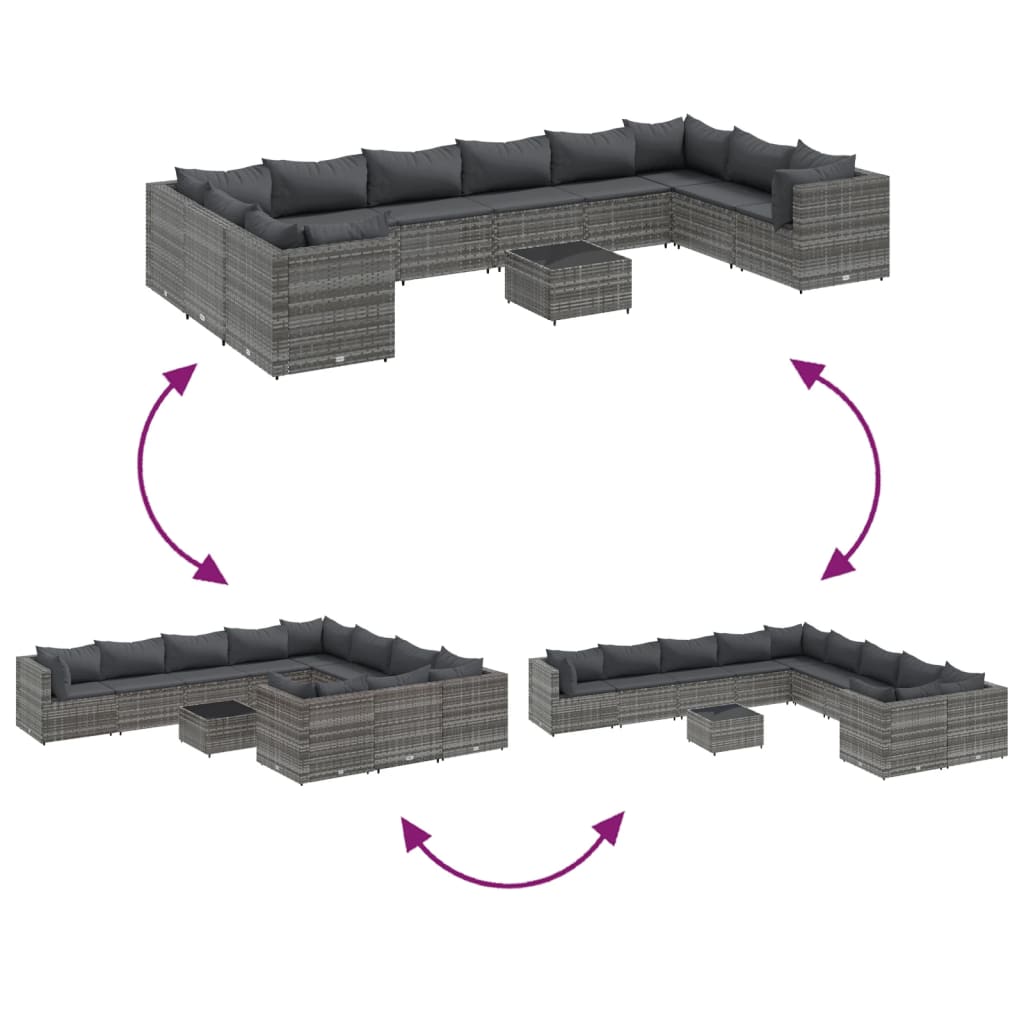 vidaXL 10-Piece Lounge Set with Cushions Poly Rattan Black