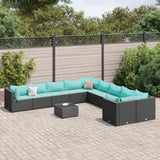 vidaXL 10-Piece Lounge Set with Cushions Poly Rattan Black