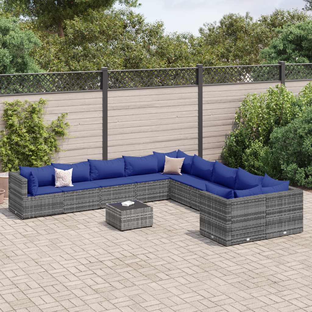 vidaXL 10-Piece Lounge Set with Cushions Poly Rattan Black