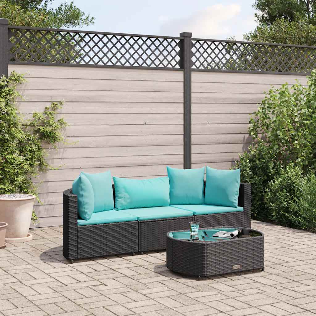 vidaXL 4-Piece Lounge Set with Cushions Poly Rattan Black