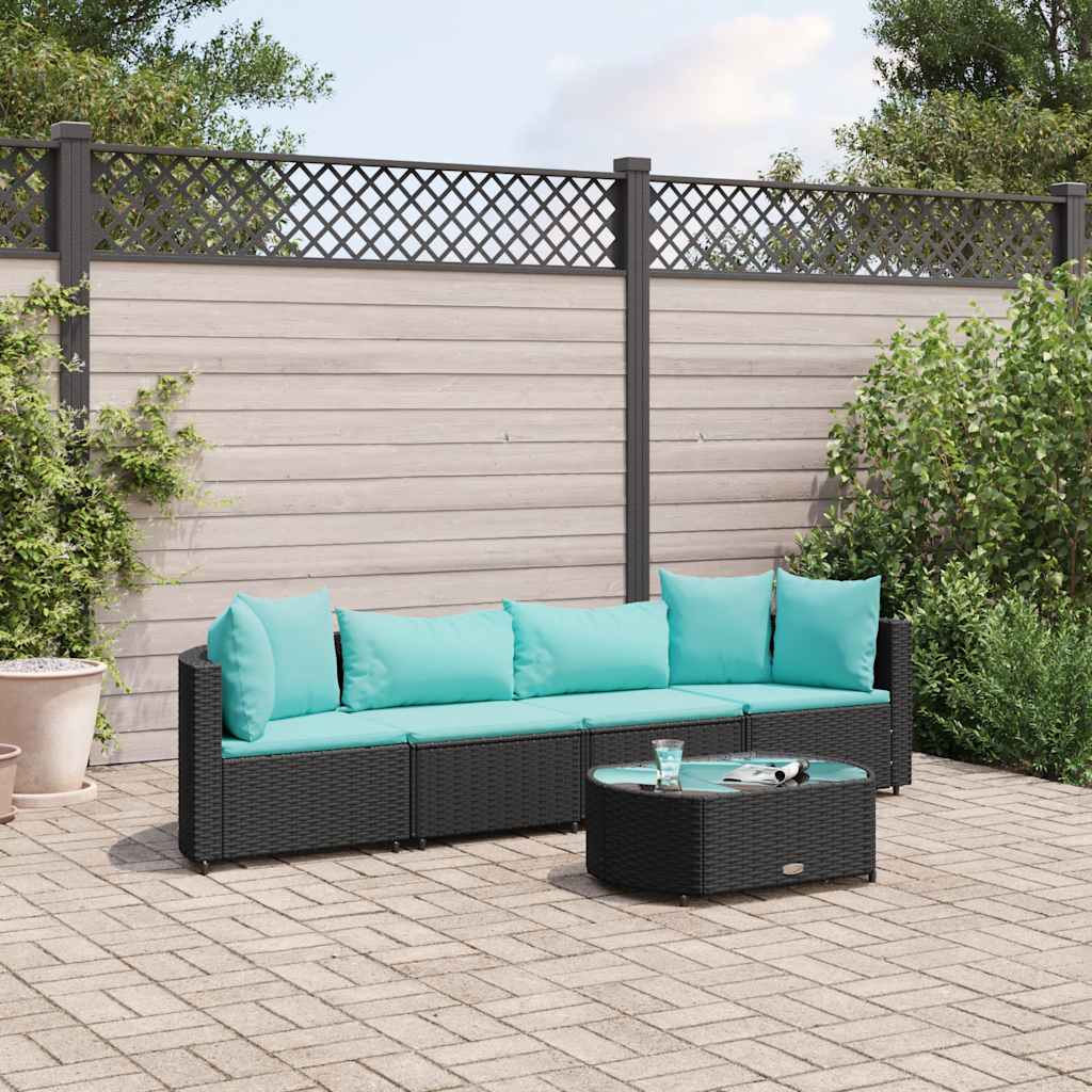 vidaXL 4-Piece Lounge Set with Cushions Poly Rattan Black
