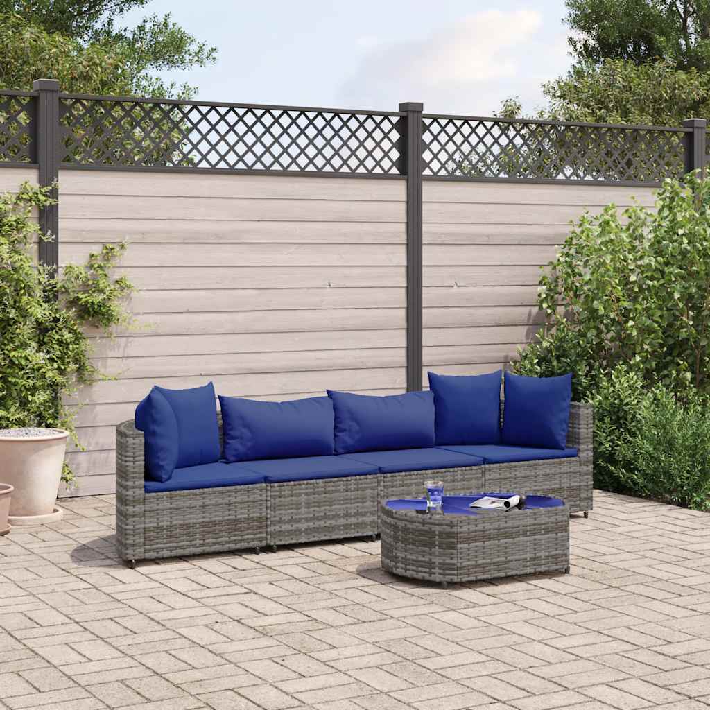 vidaXL 4-Piece Lounge Set with Cushions Poly Rattan Black