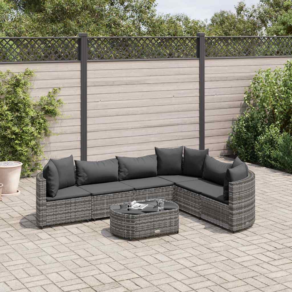vidaXL 7-delige Loungeset met kussens poly rattan zwart