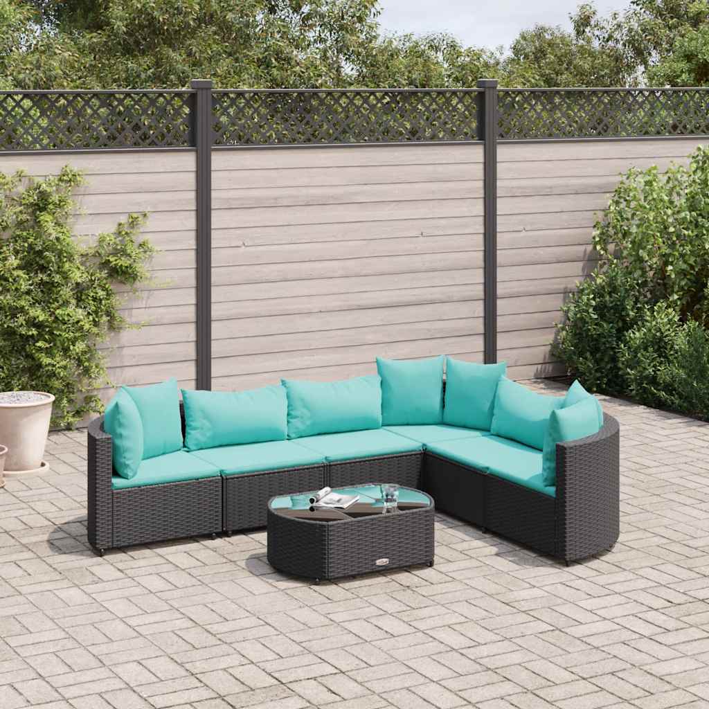 vidaXL 7-delige Loungeset met kussens poly rattan zwart