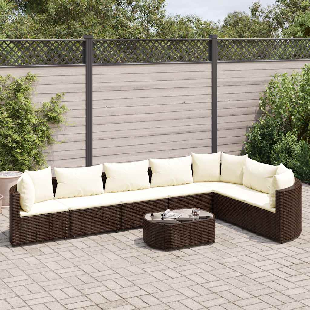 vidaXL 7-delige Loungeset met kussens poly rattan zwart