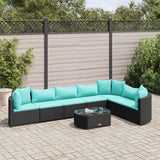 vidaXL 7-delige Loungeset met kussens poly rattan zwart