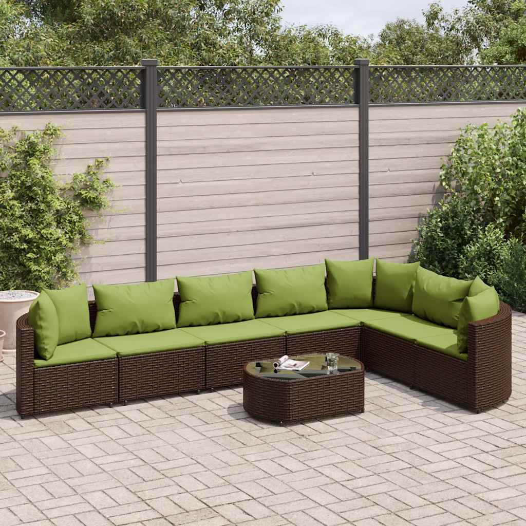 vidaXL 7-delige Loungeset met kussens poly rattan zwart