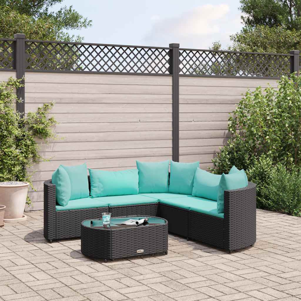 vidaXL 7-delige Loungeset met kussens poly rattan zwart