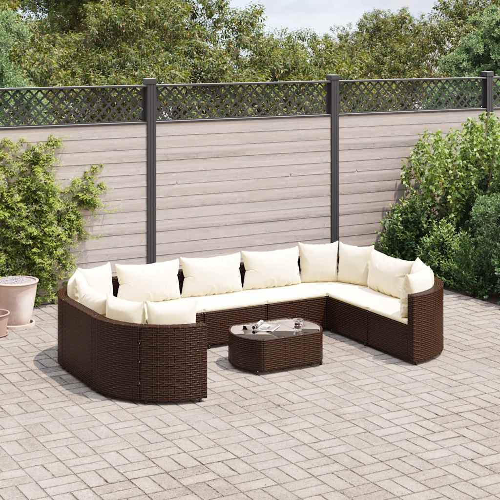 vidaXL 10-Piece Lounge Set with Cushions Poly Rattan Black