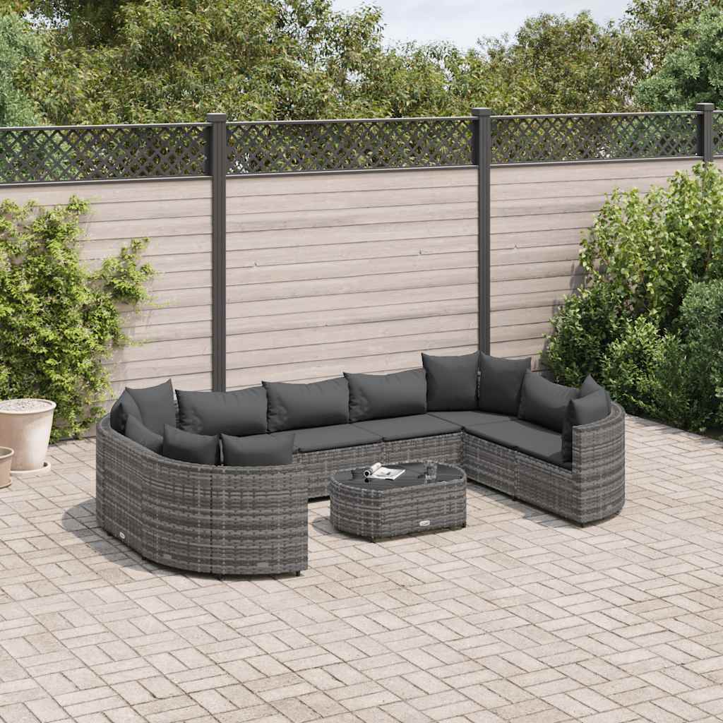 vidaXL 10-Piece Lounge Set with Cushions Poly Rattan Black