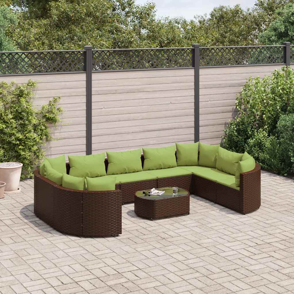 vidaXL 10-Piece Lounge Set with Cushions Poly Rattan Black