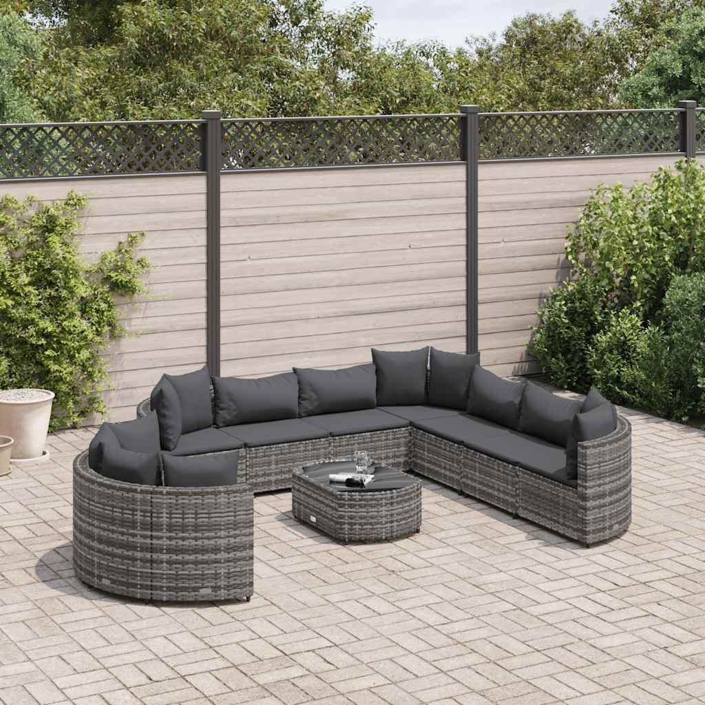 vidaXL 10-piece Lounge Set with Cushions Poly Rattan Black