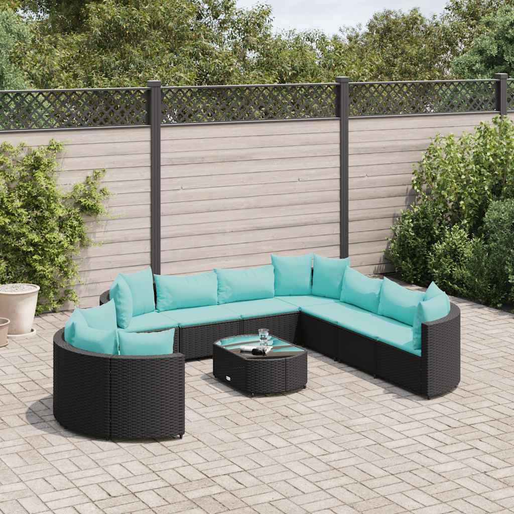 vidaXL 10-piece Lounge Set with Cushions Poly Rattan Black
