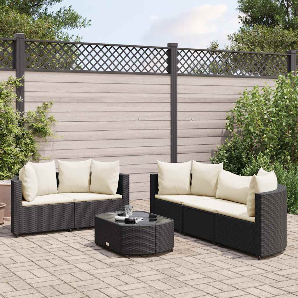 vidaXL 6-Piece Lounge Set with Cushions Poly Rattan Black