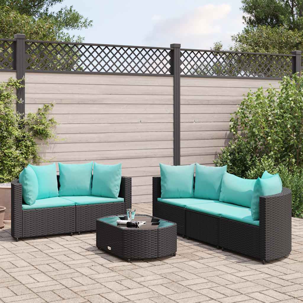 vidaXL 6-Piece Lounge Set with Cushions Poly Rattan Black