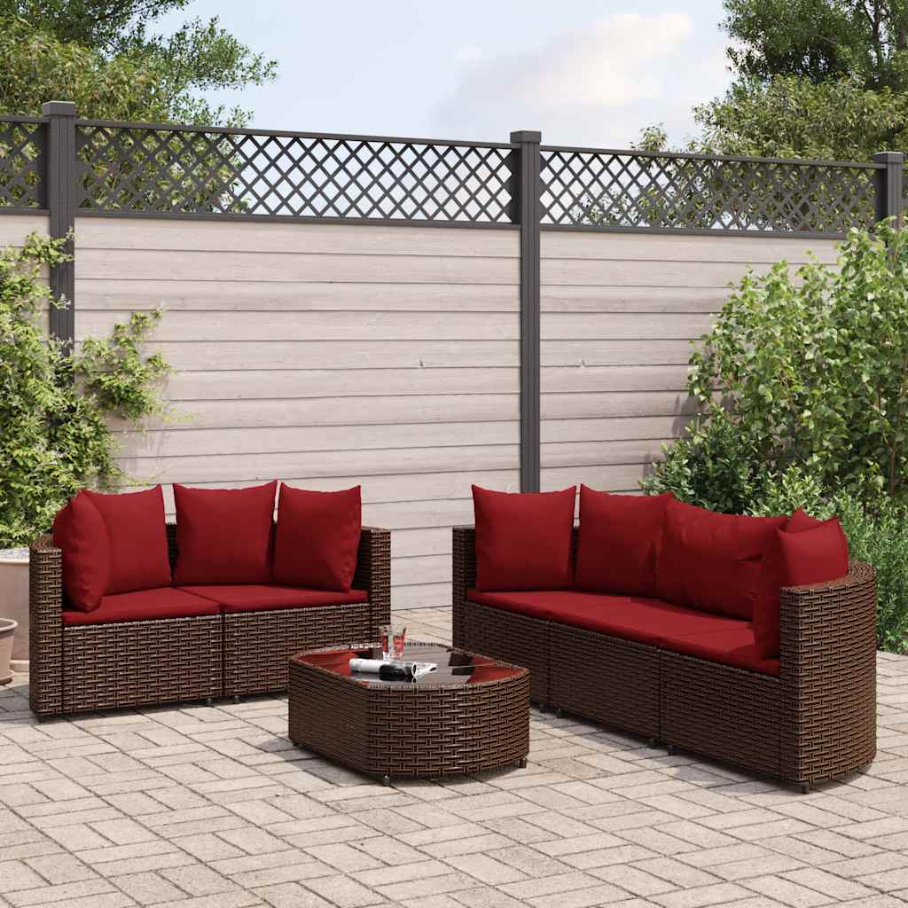 vidaXL 6-Piece Lounge Set with Cushions Poly Rattan Black