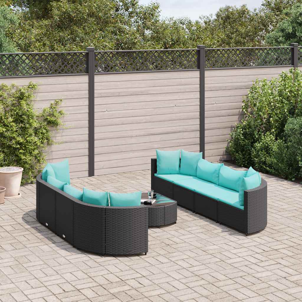 vidaXL 9-piece Lounge Set with cushions poly rattan black