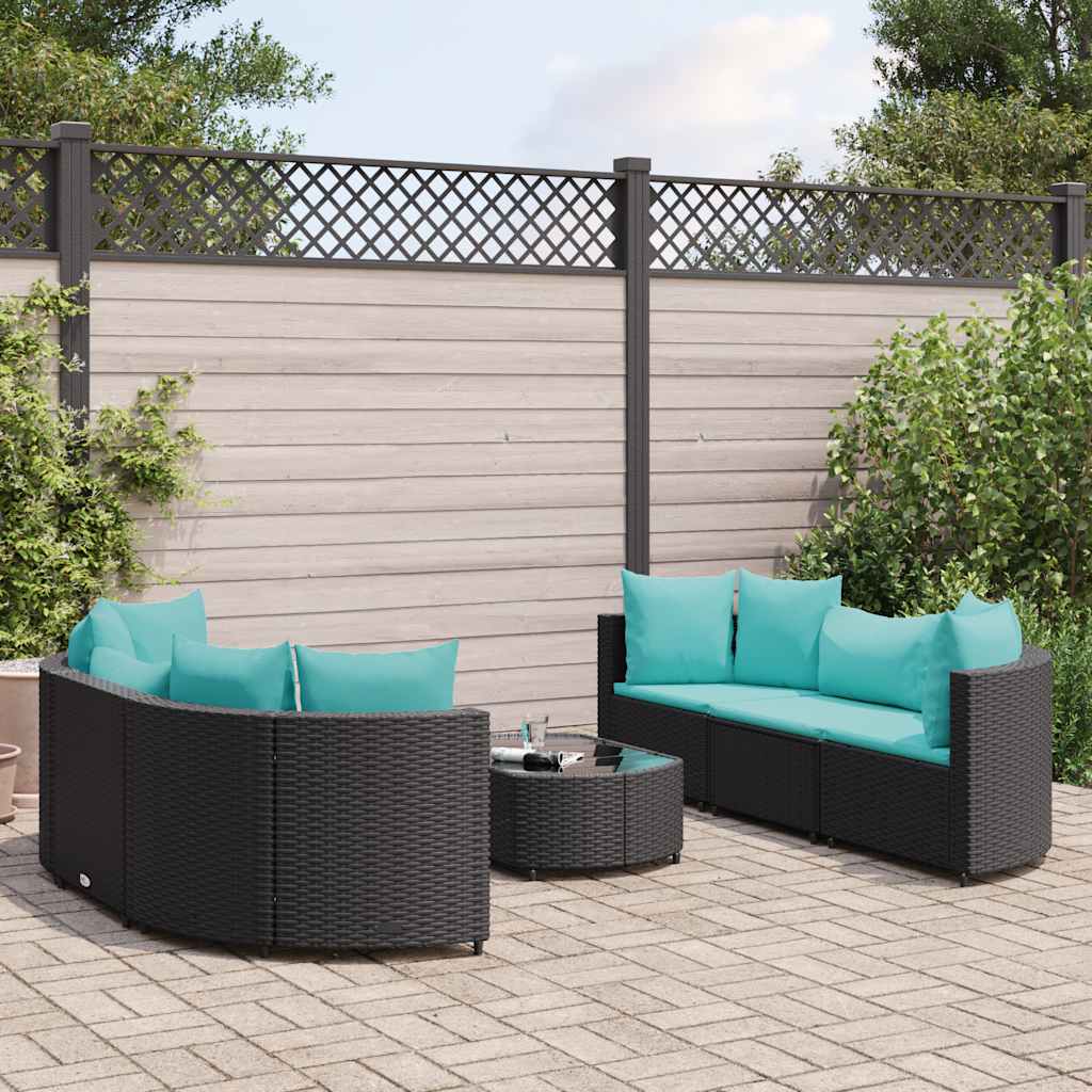vidaXL 9-piece Lounge Set with cushions poly rattan black