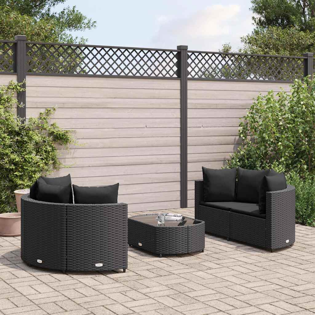 vidaXL 5-delige Loungeset met kussens poly rattan zwart