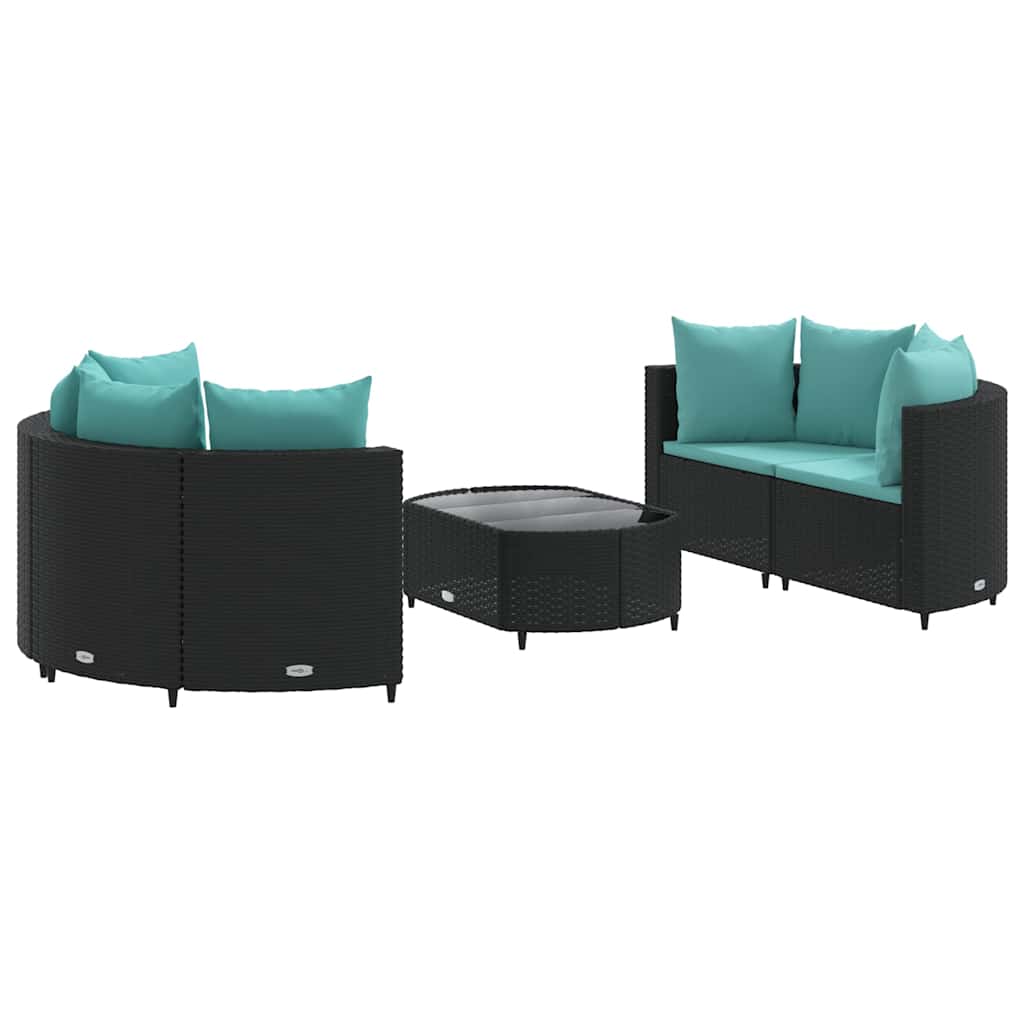 vidaXL 5-delige Loungeset met kussens poly rattan zwart