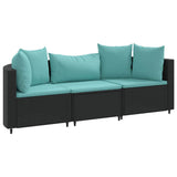 vidaXL 3-delige Loungeset met kussens poly rattan zwart