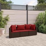 vidaXL 3-delige Loungeset met kussens poly rattan zwart