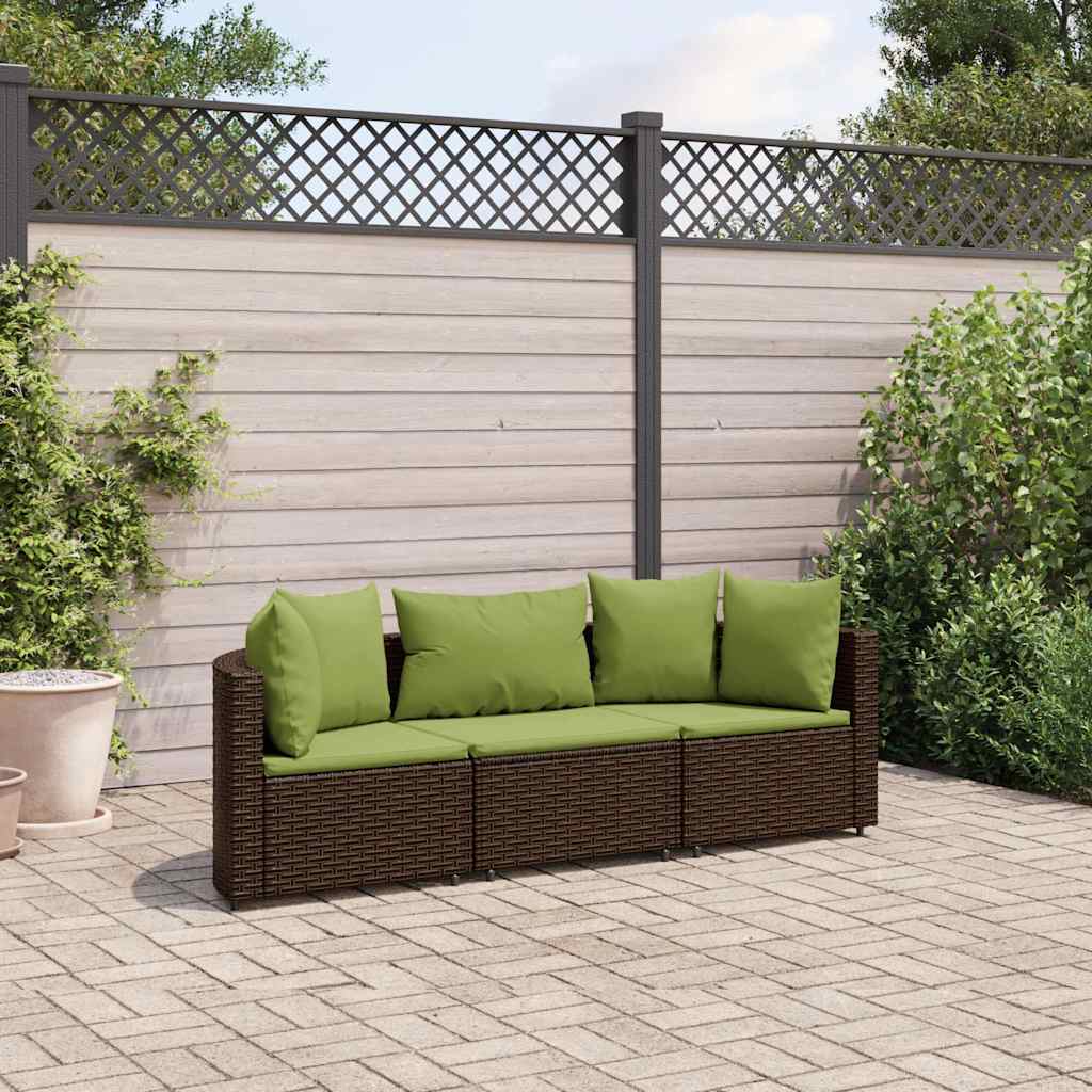 vidaXL 3-delige Loungeset met kussens poly rattan zwart