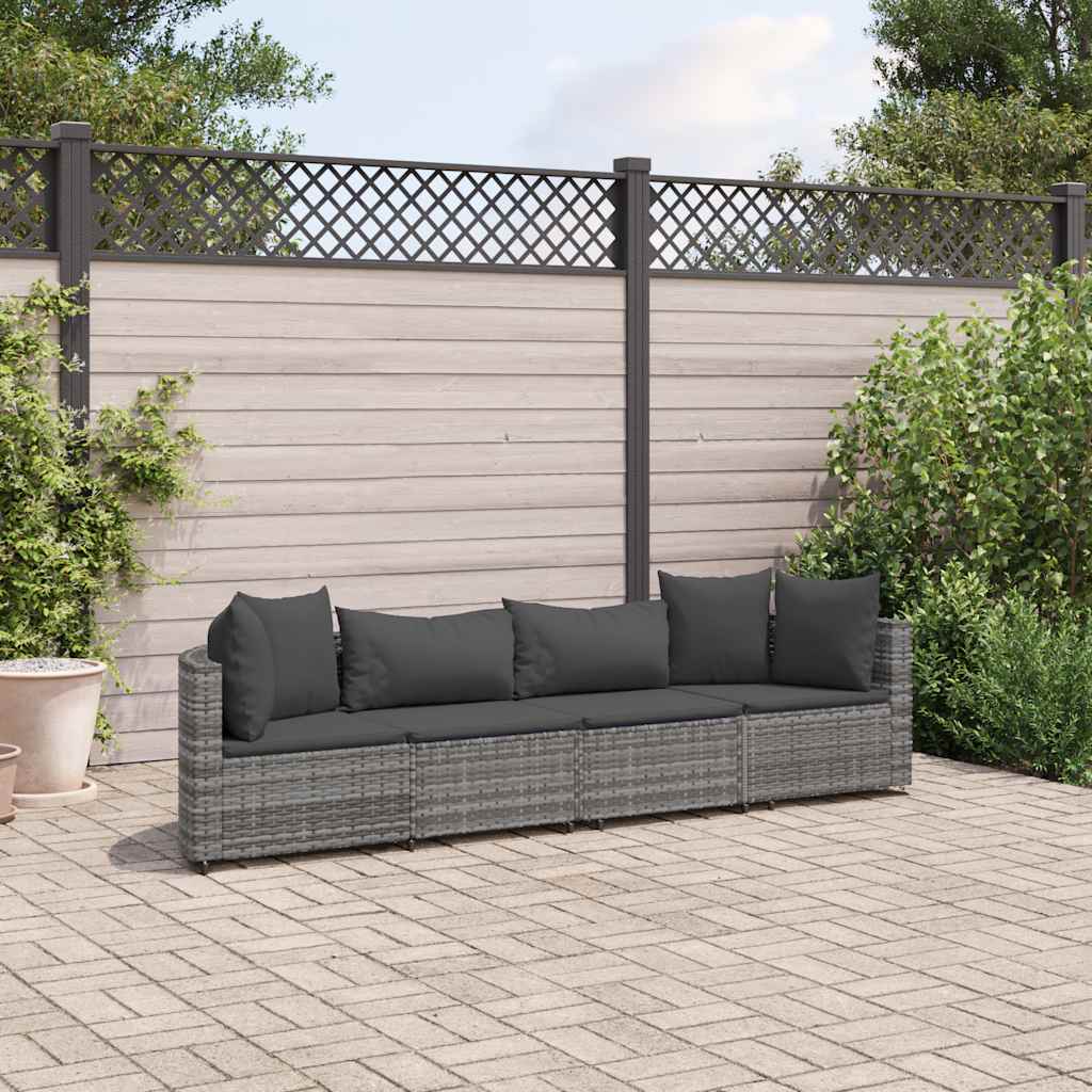 vidaXL 3-delige Loungeset met kussens poly rattan zwart
