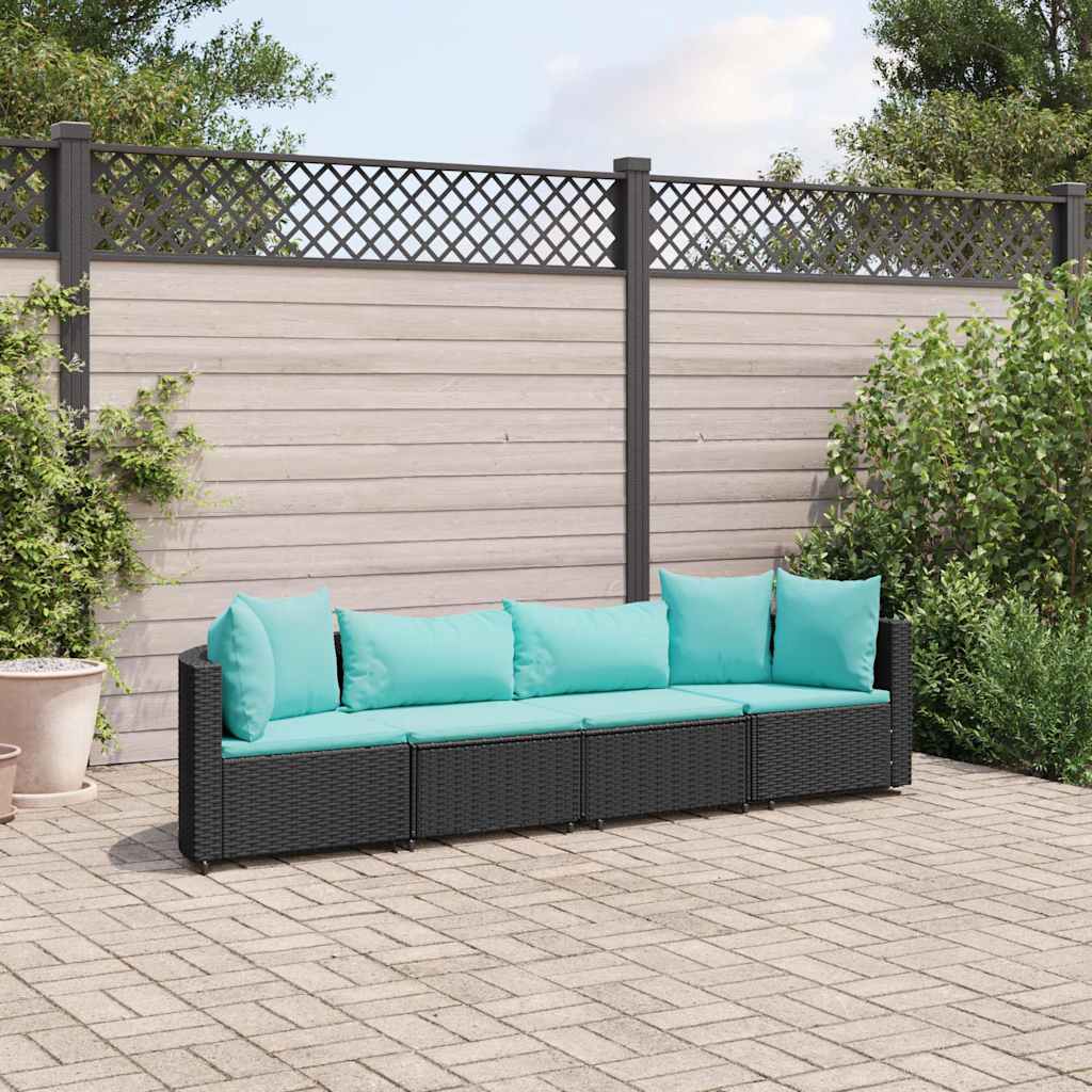 vidaXL 3-delige Loungeset met kussens poly rattan zwart