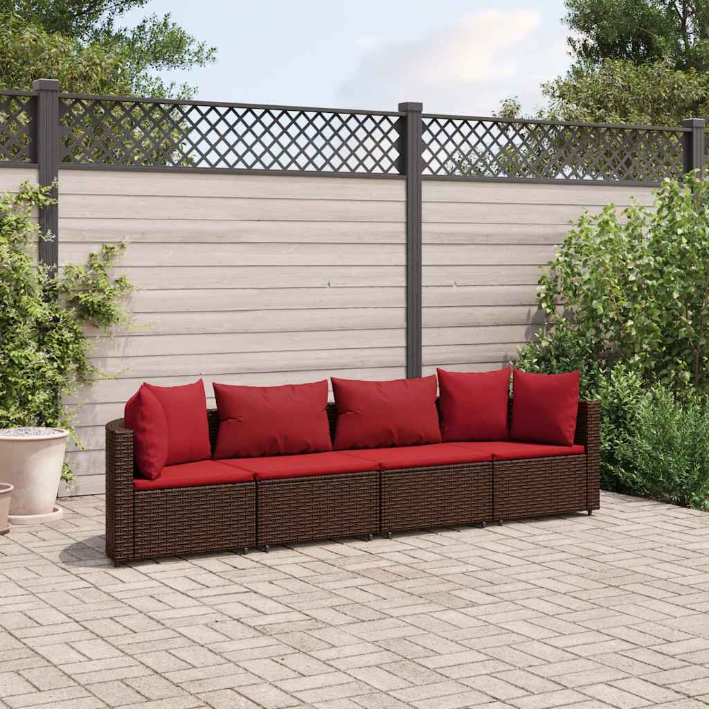 vidaXL 3-delige Loungeset met kussens poly rattan zwart