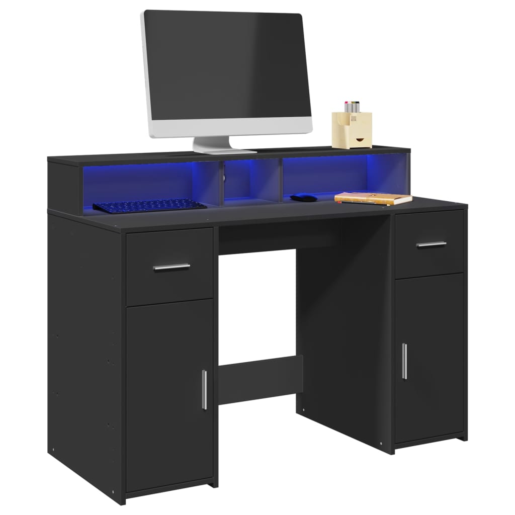 vidaXL Bureau met LED-verlichting 120x55x91 cm bewerkt hout wit