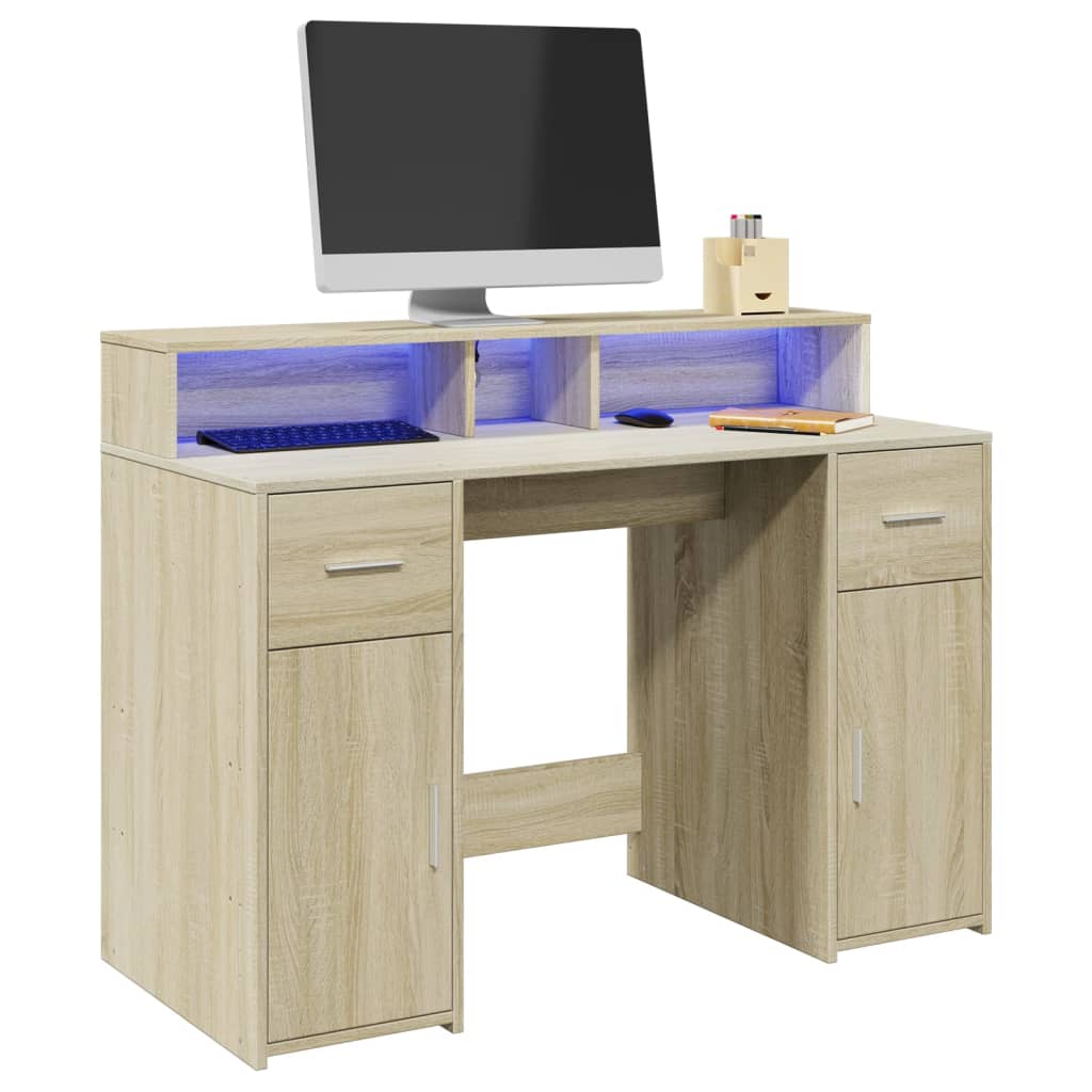 vidaXL Bureau met LED-verlichting 120x55x91 cm bewerkt hout wit
