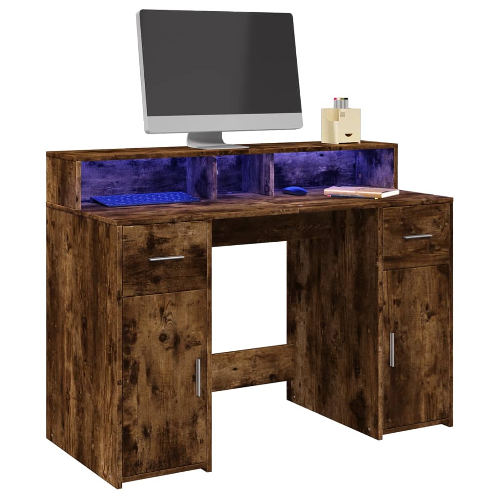 vidaXL Bureau met LED-verlichting 120x55x91 cm bewerkt hout wit