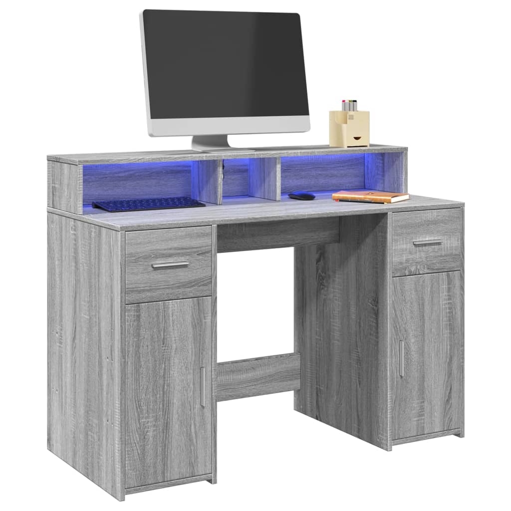 vidaXL Bureau met LED-verlichting 120x55x91 cm bewerkt hout wit