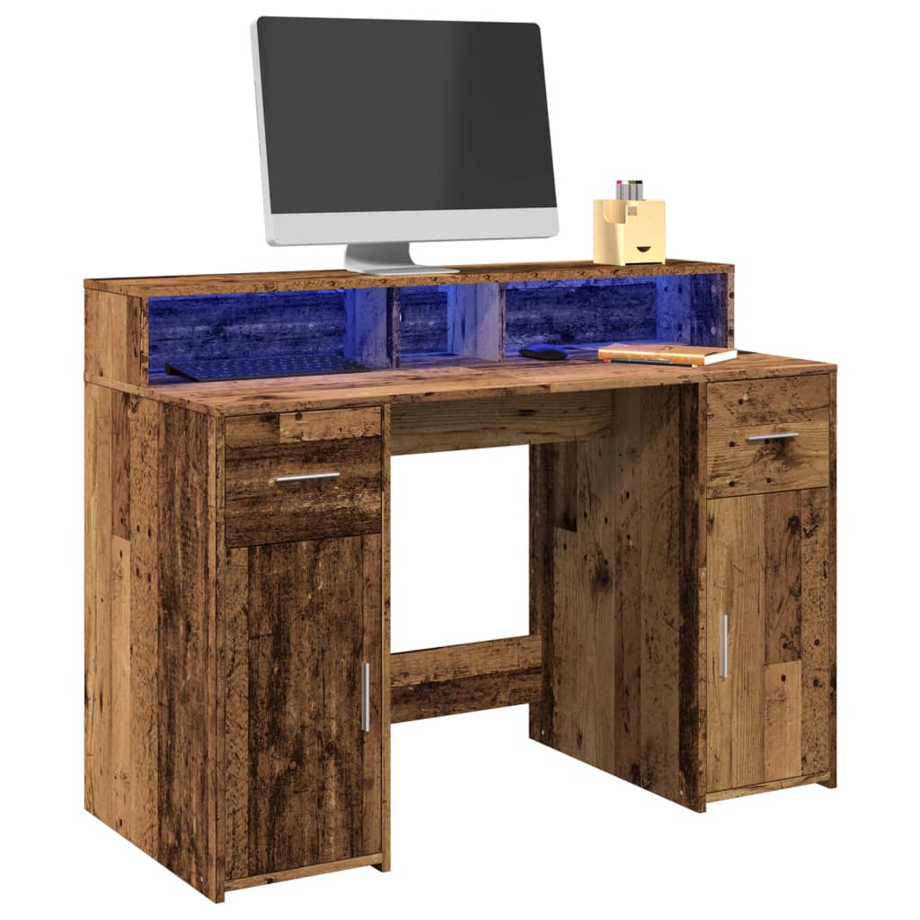 vidaXL Bureau met LED-verlichting 120x55x91 cm bewerkt hout wit
