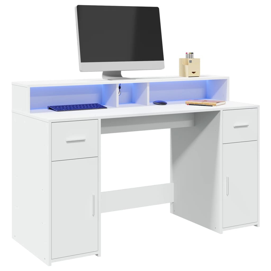 vidaXL Bureau met LED-verlichting 120x55x91 cm bewerkt hout wit