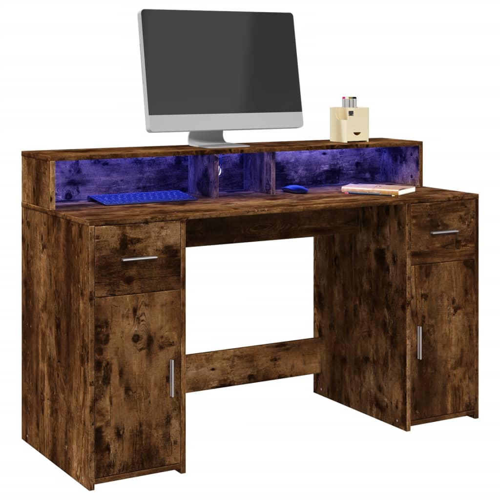 vidaXL Bureau met LED-verlichting 120x55x91 cm bewerkt hout wit