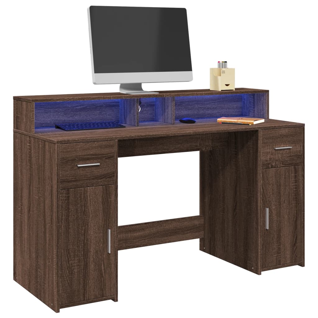 vidaXL Bureau met LED-verlichting 120x55x91 cm bewerkt hout wit