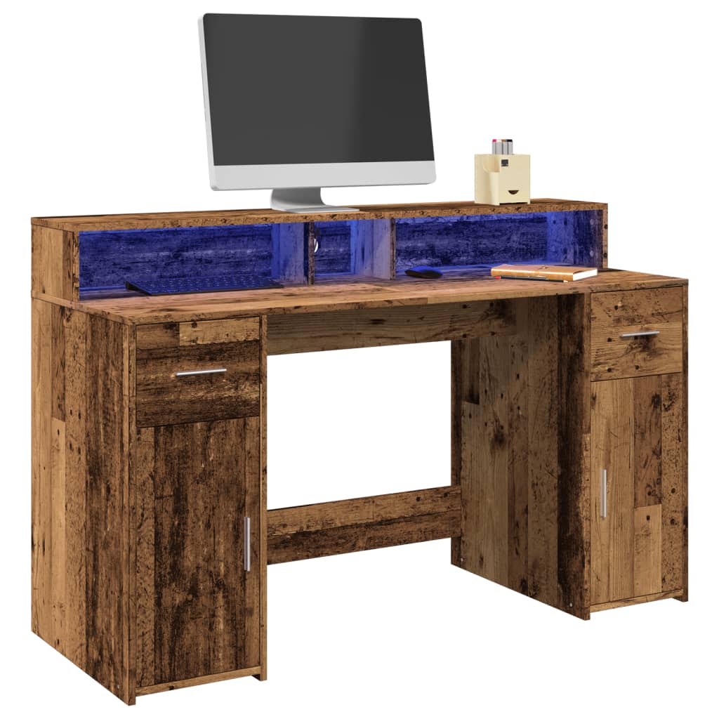 vidaXL Bureau met LED-verlichting 120x55x91 cm bewerkt hout wit