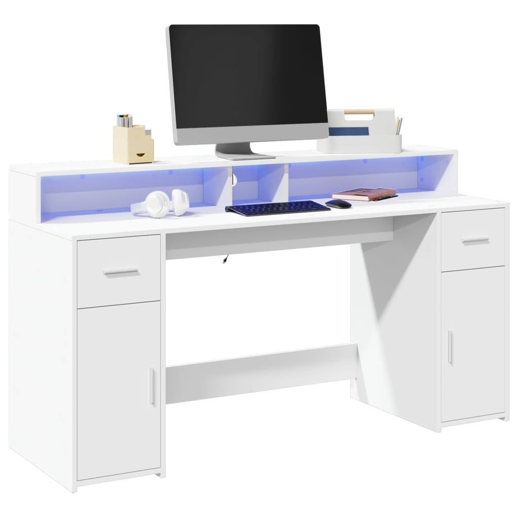 vidaXL Bureau met LED-verlichting 120x55x91 cm bewerkt hout wit